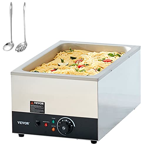 Commercial Food Warmer 24QT Bain Marie 1200W Electric Buffet Warmer Steam Table Food Warmer Countertop Stainless Steel Food Warmer Wet or Dry Use for Parties (1-Pan, 24 Qt)