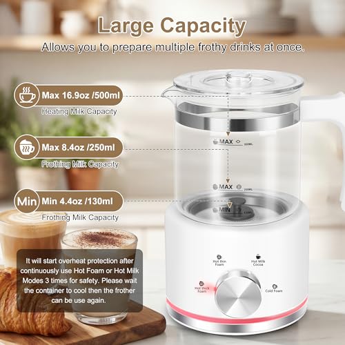 Milk Frother 16.9 OZ Electric Milk Frother and Steamer (Glass)