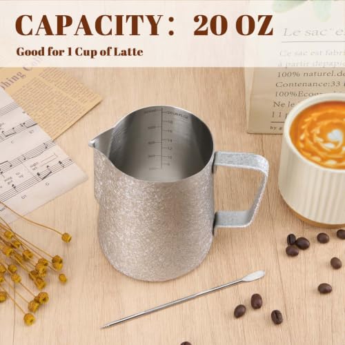 Milk Frothing Pitcher 20oz Frother Cup Barista Tools (Crackle / 20 Ounces)