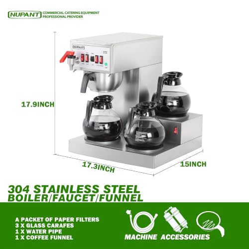 12 Cup Commercial Coffee Maker Auto Filling Drip Coffee Machine with 3 Carafes 3 Warmers (36 Cup)