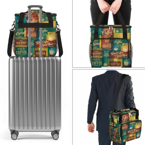 Coffee Maker Carring Bag Travel Carrying Storage Tote Bag Compatible (A09:Retro Coffee)