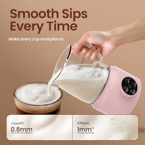 4-in-1 Electric Milk Frother and Steamer for Whole Milk, LED Touch Screen (Pink)