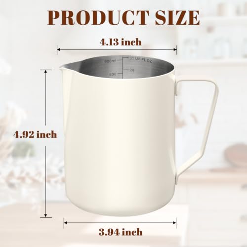 Milk Frothing Pitcher 31oz Frother Cup Barista Tools (White / 31 Ounces)
