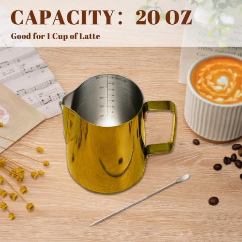 Milk Frothing Pitcher 20oz Frother Cup Barista Tools (Gold / 20 Ounces)