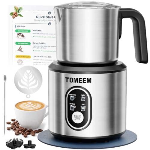4-in-1 Electric Milk Frother and Steamer for Hot & Cold Foam (Silver+Blue Mat)