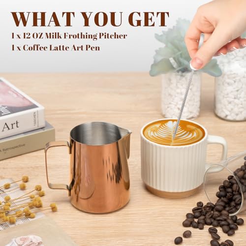 Milk Frothing Pitcher 12oz Frother Cup Barista Tools (Rose Gold / 12 Ounces)