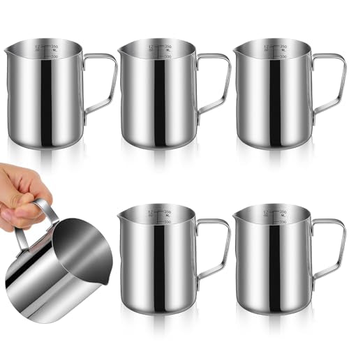 6 Pcs Milk Frothing Pitcher 12 Oz Stainless Steel Steaming Pitcher Espresso Steamer Cup Frother Jug for Latte Art