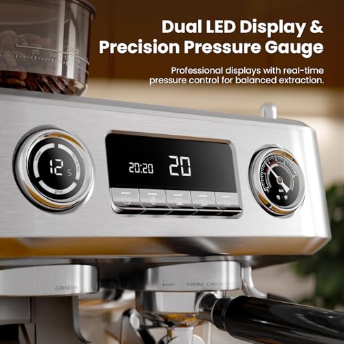 20 Bar Dual Boiler Espresso Machine with Grinder & Milk Steamer