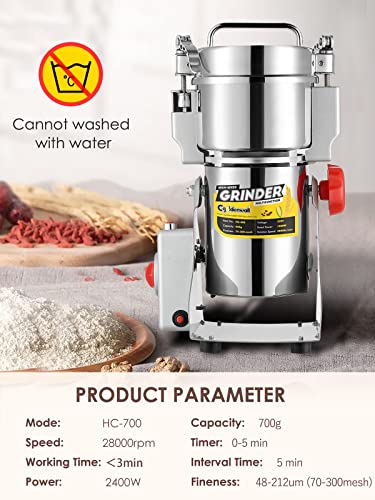 700g Electric Grain Grinder Mill Safety Upgraded 2400W High (700g Swing Type)