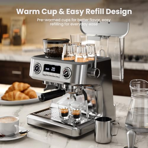 20 Bar Dual Boiler Espresso Machine with Grinder & Milk Steamer