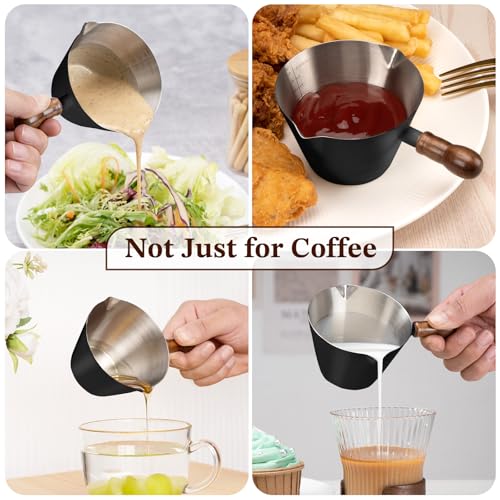 6.8oz Espresso Measuring Cup with Wood Handle & Double Spout (Black / 6.8 Ounces)