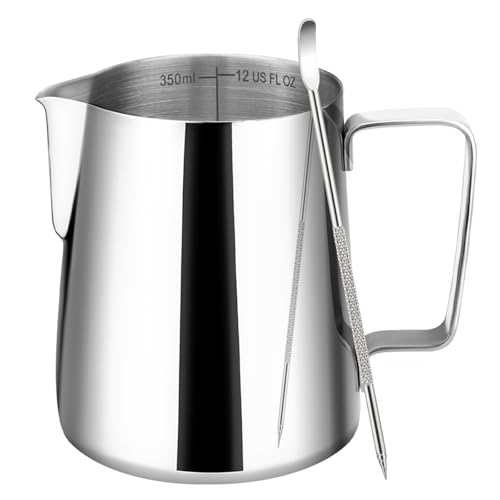 Milk Frothing Pitcher 12oz Frother Cup Barista Tools (Silver / 12 Ounces)