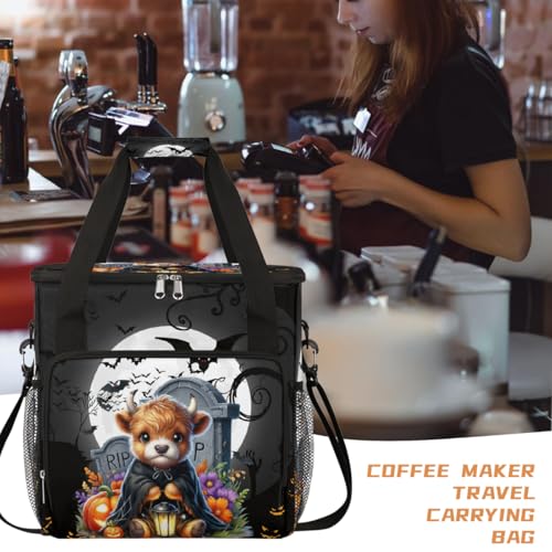 Halloween Mountain Cow Bat Moon Pumpkin Coffee Maker Carring Bag Travel Carrying Storage Tote Bag Compatible with Keurig K (A-013)