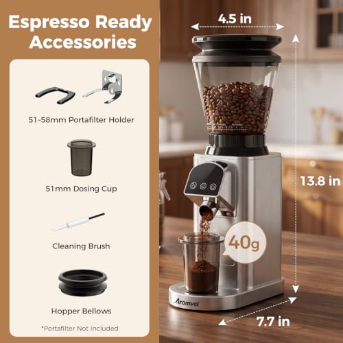 Conical Burr Coffee Bean Grinder with 48 Settings (Bright Silver)