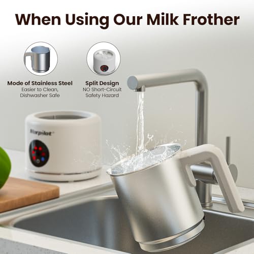 Large Electric Milk Frother and Steamer (White-Stainless)