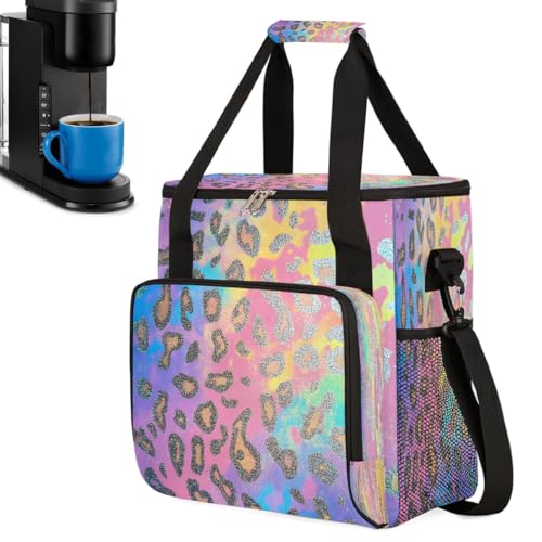 Gold Pink Leopard Print Coffee Maker Carring Bag Travel Carrying Storage Tote Bag Compatible with Keurig K (A-017)