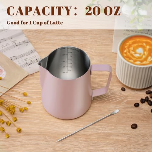 Milk Frothing Pitcher 20oz Frother Cup Barista Tools (Pink / 20 Ounces)