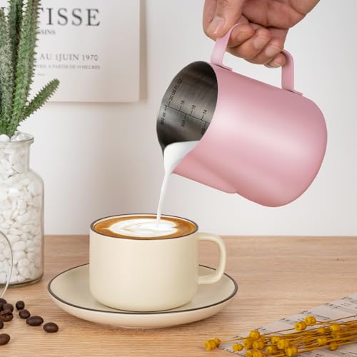 Milk Frothing Pitcher 20oz Frother Cup Barista Tools (Pink / 20 Ounces)
