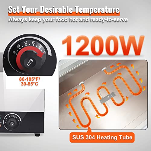Commercial Food Warmer 24QT Bain Marie 1200W Electric Buffet Warmer Steam Table Food Warmer Countertop Stainless Steel Food Warmer Wet or Dry Use for Parties (1-Pan, 24 Qt)