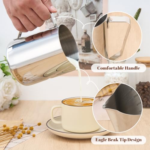 Milk Frothing Pitcher 31oz Frother Cup Barista Tools (Silver / 31 Ounces)