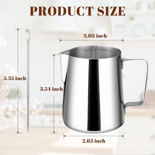 Milk Frothing Pitcher 12oz Frother Cup Barista Tools (Silver / 12 Ounces)