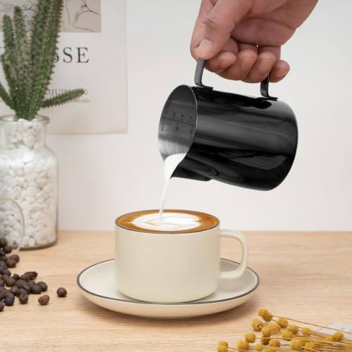 Milk Frothing Pitcher 20oz Frother Cup Barista Tools (Bright Black / 20 Ounces)