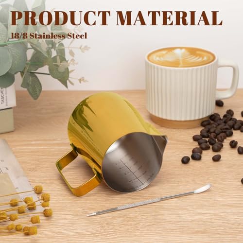 Milk Frothing Pitcher 12oz Frother Cup Barista Tools (Gold / 12 Ounces)