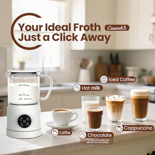 4-in-1 Electric Milk Frother and Steamer for Whole Milk, LED Touch Screen (Champagne)