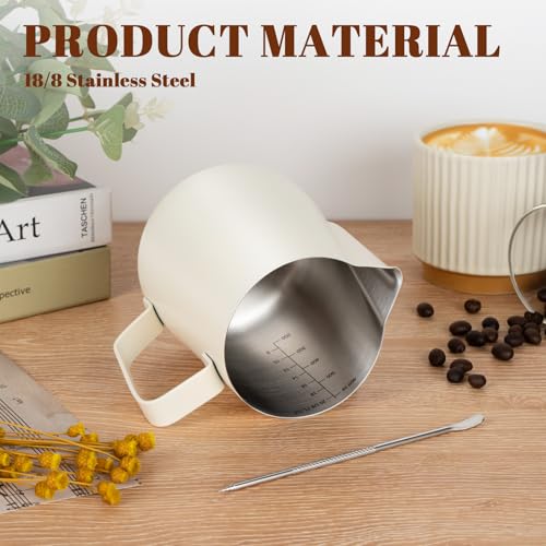 Milk Frothing Pitcher 20oz Frother Cup Barista Tools (White / 20 Ounces)