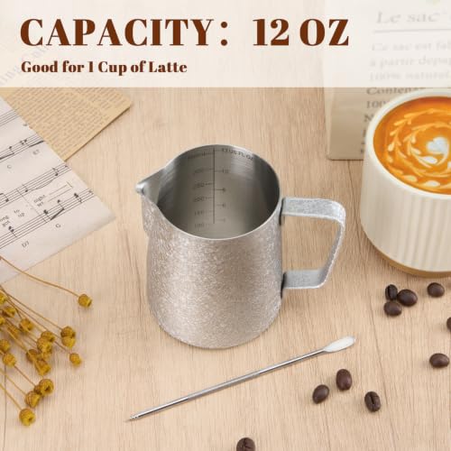 Milk Frothing Pitcher 12oz Frother Cup Barista Tools (Crackle / 12 Ounces)