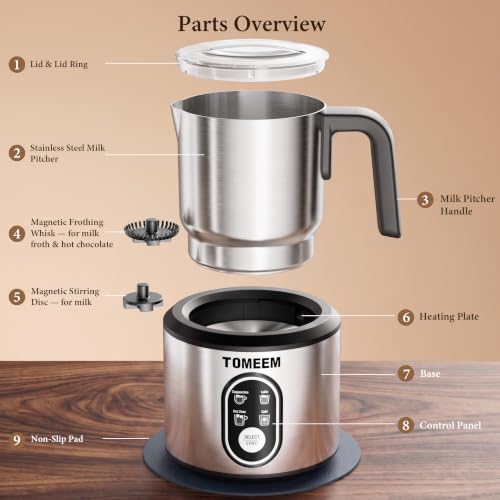 4-in-1 Electric Milk Frother and Steamer for Hot & Cold Foam (Silver+Blue Mat)