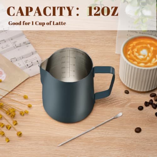 Milk Frothing Pitcher 12oz Frother Cup Barista Tools (Blue / 12 Ounces)