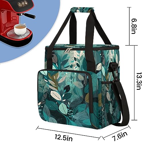 Turquoise Teal Leaves Coffee Maker Carring Bag Travel Carrying Storage Tote Bag Compatible with Keurig K (Print 30)