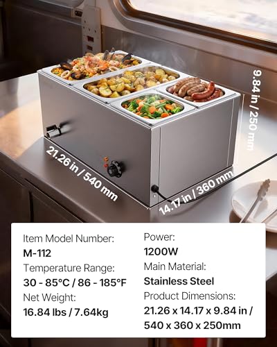 4 Pan Commercial Food Warmer (2x1/3Pan and 2x1/6Pan ;24QT)