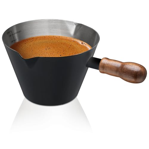 6.8oz Espresso Measuring Cup with Wood Handle & Double Spout (Black / 6.8 Ounces)