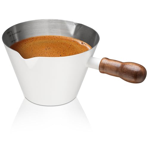 6.8oz Espresso Measuring Cup with Wood Handle & Double Spout (White / 6.8 Ounces)