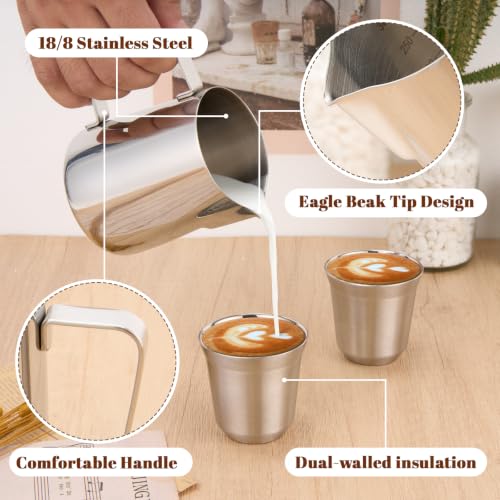 12oz Milk Frothing Pitcher & 2 (Silver / 12 Ounces + 2pcs Small Cups)