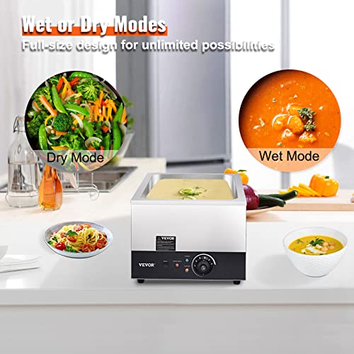 Commercial Food Warmer 24QT Bain Marie 1200W Electric Buffet Warmer Steam Table Food Warmer Countertop Stainless Steel Food Warmer Wet or Dry Use for Parties (1-Pan, 24 Qt)