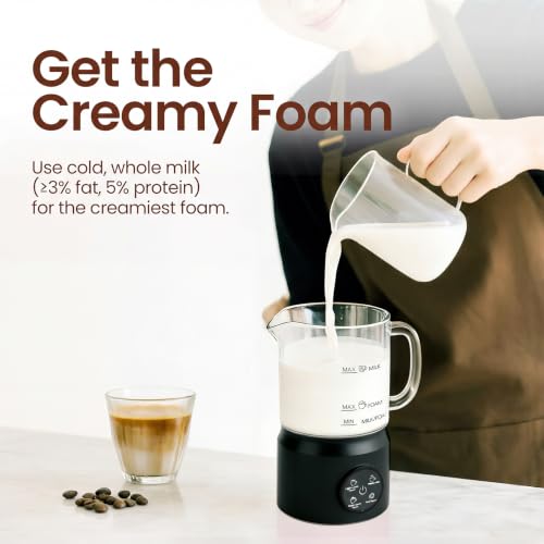 4-in-1 Milk Frother, Electric Milk Frother and Steamer with LED Touch Screen, Ceramic Lining Bottom, Milk Warmer 13.52oz for Lattes, Cappuccinos, and Macchiatos at Home (Black) (Black)