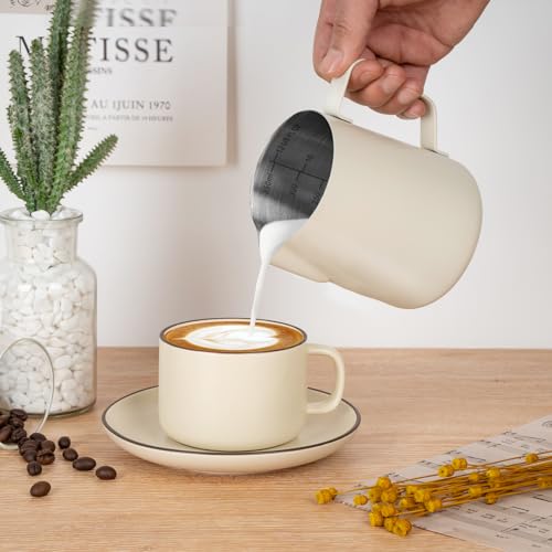 Milk Frothing Pitcher 12oz Frother Cup Barista Tools (White / 12 Ounces)