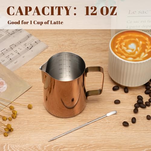Milk Frothing Pitcher 12oz Frother Cup Barista Tools (Rose Gold / 12 Ounces)