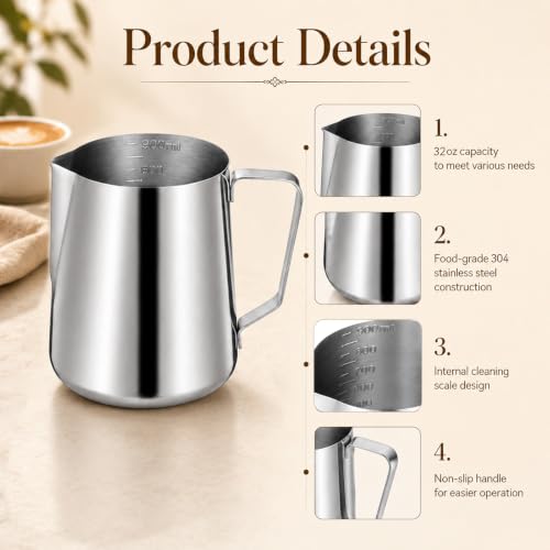 2 Pack Milk Frothing Pitcher Stainless Steel Espresso Steaming Pitchers
