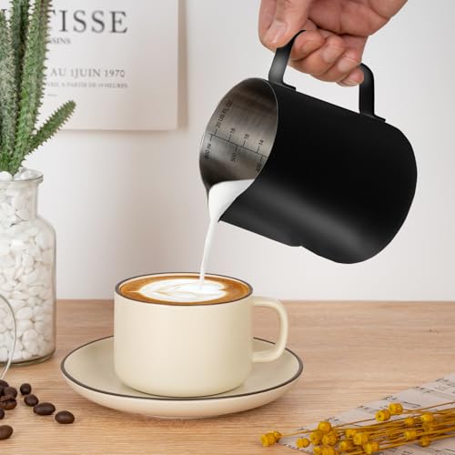 Milk Frothing Pitcher 20oz Frother Cup Barista Tools (Black / 20 Ounces)