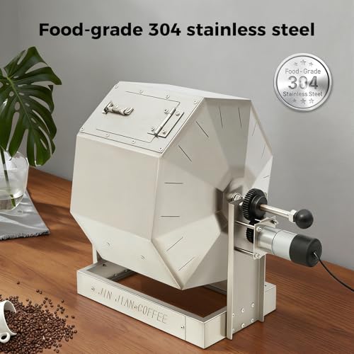Coffee Bean Roaster Electric Coffee Roaster coffee Bean Baker Peanut Roasters Gas Burner Drum Type Stainless Steel for Home and Commercial Use (14.5L/3.83gal)