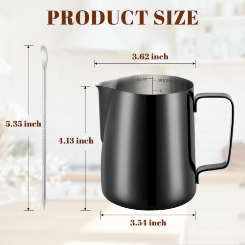 Milk Frothing Pitcher 20oz Frother Cup Barista Tools (Bright Black / 20 Ounces)