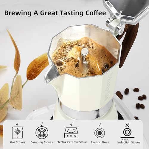 Moka Pot Stovetop Espresso Maker (White / 12 cup)