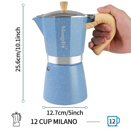 Moka Pot Stovetop Espresso Maker (Blue / 12 cup)