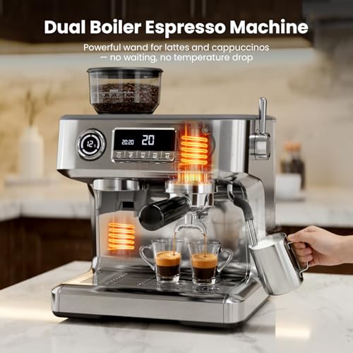 20 Bar Dual Boiler Espresso Machine with Grinder & Milk Steamer