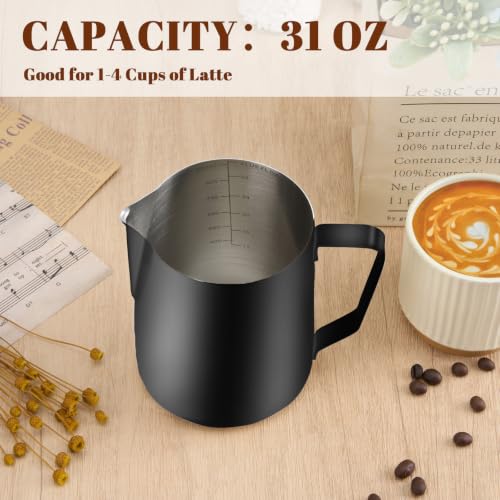 Milk Frothing Pitcher 31oz Frother Cup Barista Tools (Black / 31 Ounces)