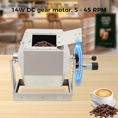 Coffee Bean Roaster Electric Coffee Roaster coffee Bean Baker Peanut Roasters Gas Burner Drum Type Stainless Steel for Home and Commercial Use (14.5L/3.83gal)